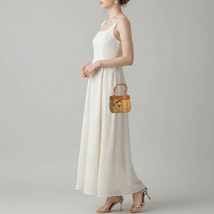 Pre Owned Self-Portrait Bow Brown/Cream Leather and Rattan Basket Bag