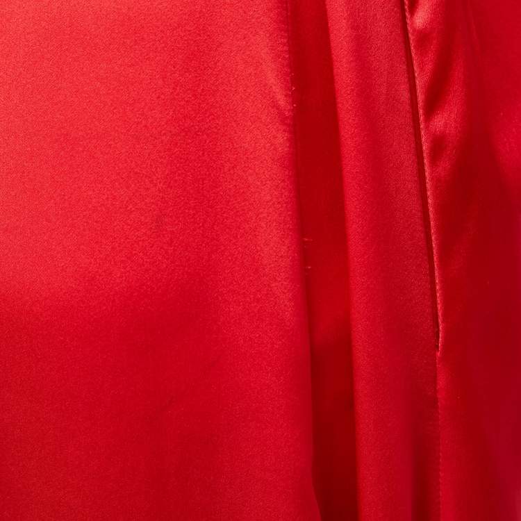 Pre Owned Semsem Red Satin Silk Button Front Belted Maxi Dress S