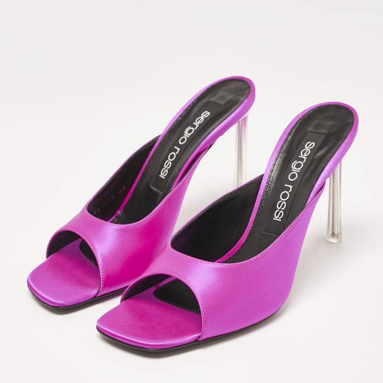 Pre Owned Sergio Rossi Magenta Satin Slide Sandals Size 40