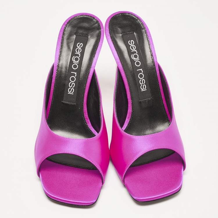 Pre Owned Sergio Rossi Magenta Satin Slide Sandals Size 40
