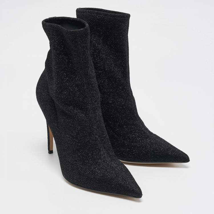 Pre Owned Sergio Rossi Black Lurex Fabric Sock Ankle Length Boots Size 39