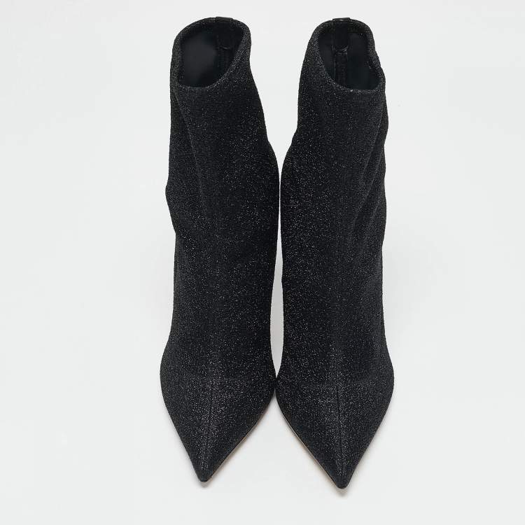 Pre Owned Sergio Rossi Black Lurex Fabric Sock Ankle Length Boots Size 39