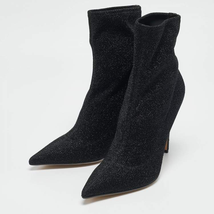 Pre Owned Sergio Rossi Black Lurex Fabric Sock Ankle Length Boots Size 39