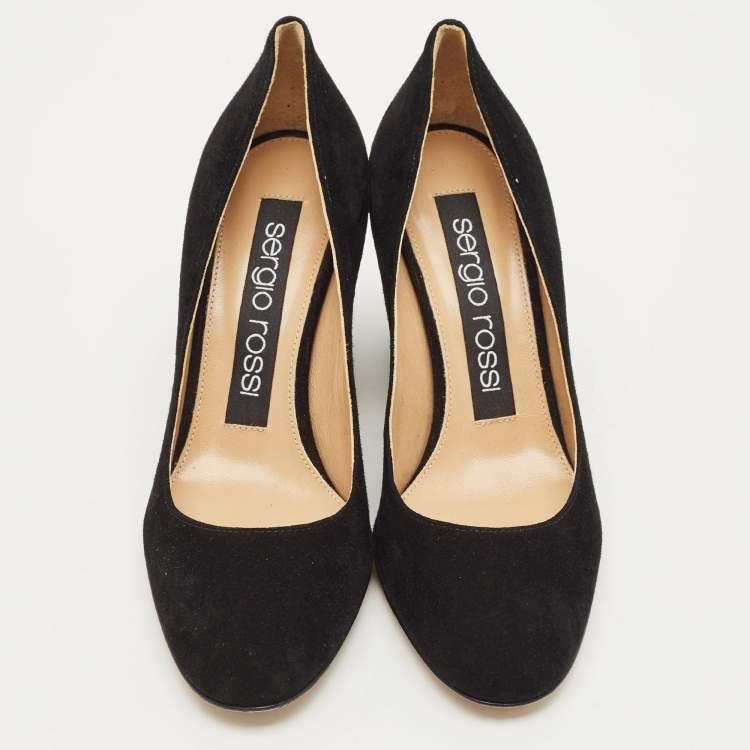 Pre Owned Sergio Rossi Black Suede Studded Block Heel Pumps Size 36