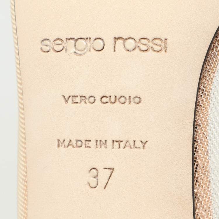 Pre Owned Sergio Rossi Rose Gold Mesh and Python Embossed Leather Pumps Size 37