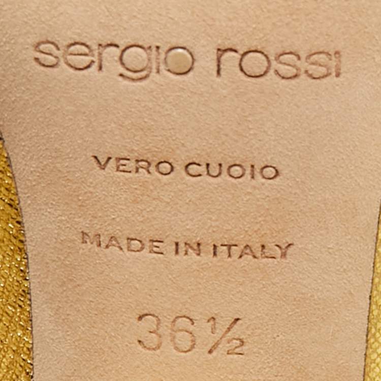 Pre Owned Sergio Rossi Gold Textured Leather Round Toe Pumps Size 36.5