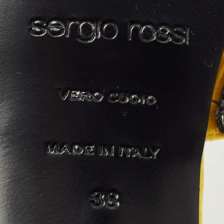 Pre Owned Sergio Rossi Yellow Satin Evangelie Crystal Embellished  Slide Sandals Size 38