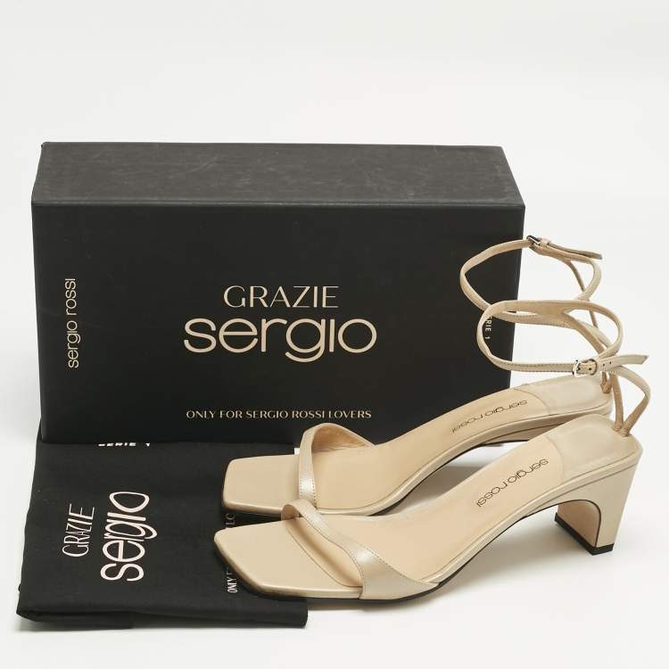 Pre Owned Sergio Rossi Beige Leather Grazie Ankle Strap Sandals Size 40