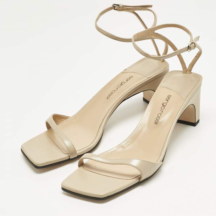 Pre Owned Sergio Rossi Beige Leather Grazie Ankle Strap Sandals Size 40