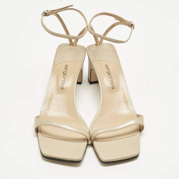 Pre Owned Sergio Rossi Beige Leather Grazie Ankle Strap Sandals Size 40