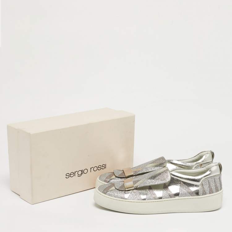 Pre Owned Sergio Rossi Silver Glitter and Leather Blair Sneakers Size 41