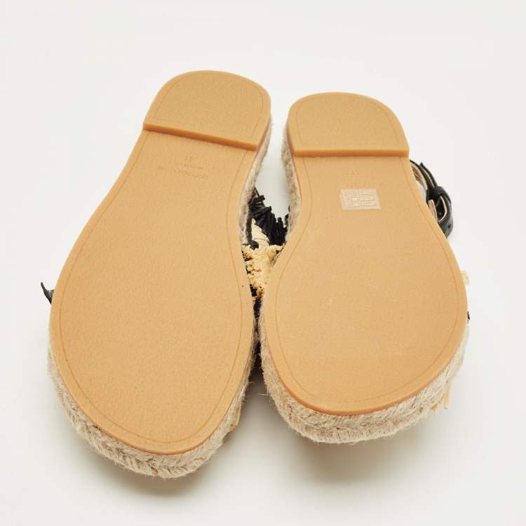 Pre Owned Sergio Rossi Beige/Black Raffia and Leather Kauai Espadrille Sandals Size 41