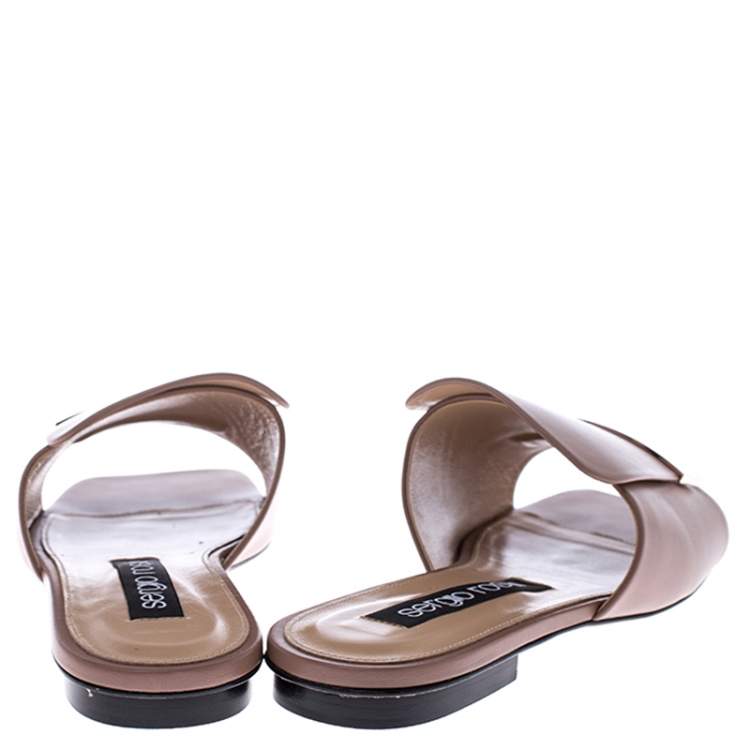 Pre Owned Sergio Rossi Beige Leather SR1 Flat Mules Size 38.5