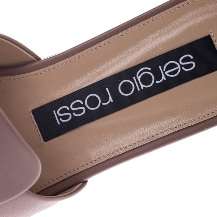 Pre Owned Sergio Rossi Beige Leather SR1 Flat Mules Size 38.5