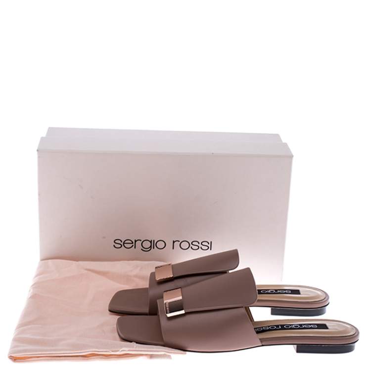 Pre Owned Sergio Rossi Beige Leather SR1 Flat Mules Size 38.5