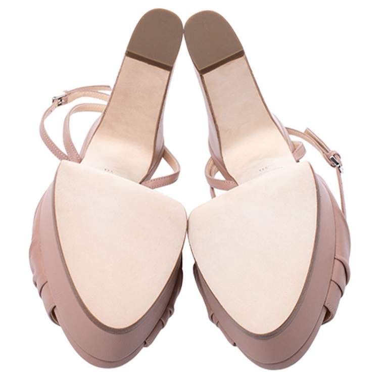 Pre Owned Sergio Rossi Beige Leather Kaia Knot Detail Platform Sandals Size 38