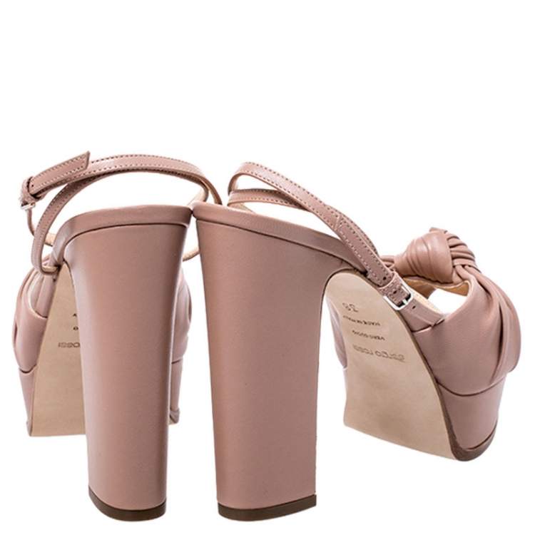 Pre Owned Sergio Rossi Beige Leather Kaia Knot Detail Platform Sandals Size 38