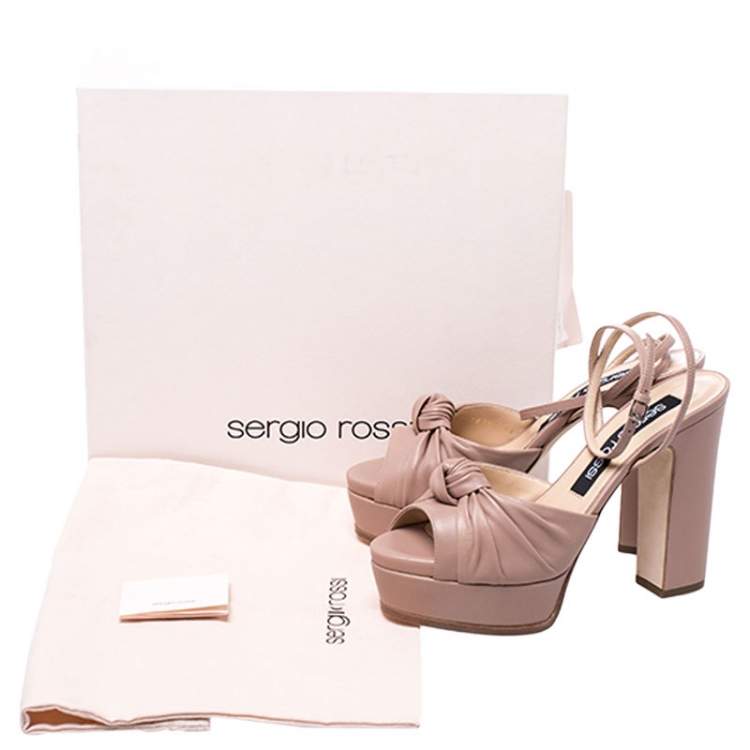 Pre Owned Sergio Rossi Beige Leather Kaia Knot Detail Platform Sandals Size 38