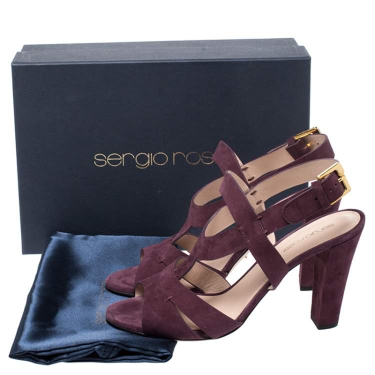 Pre Owned Sergio Rossi Burgundy Suede Ankle Strap Sandals Size 40