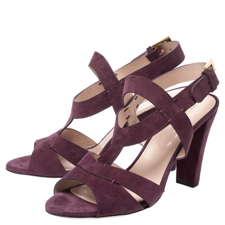 Pre Owned Sergio Rossi Burgundy Suede Ankle Strap Sandals Size 40