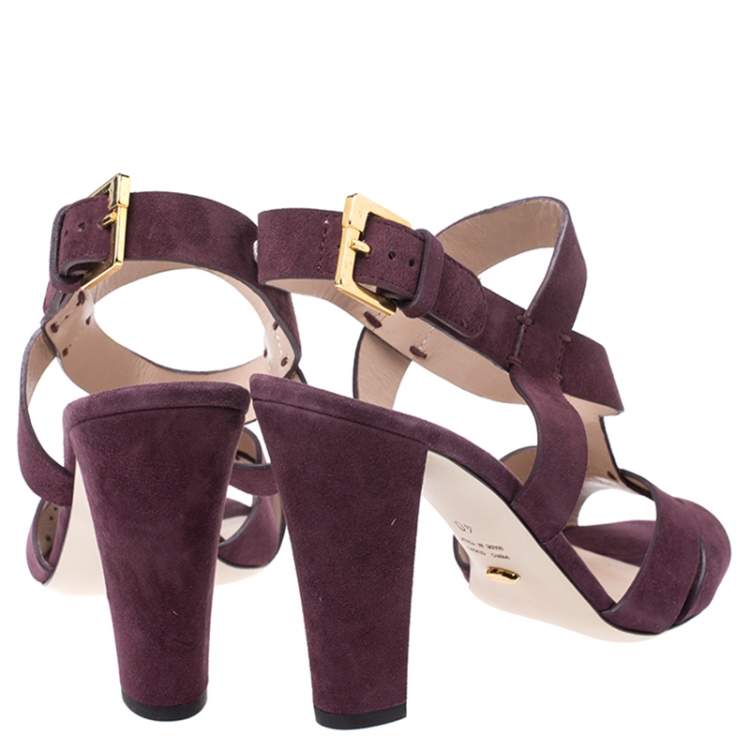 Pre Owned Sergio Rossi Burgundy Suede Ankle Strap Sandals Size 40