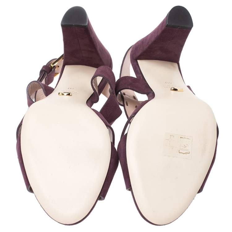 Pre Owned Sergio Rossi Burgundy Suede Ankle Strap Sandals Size 40