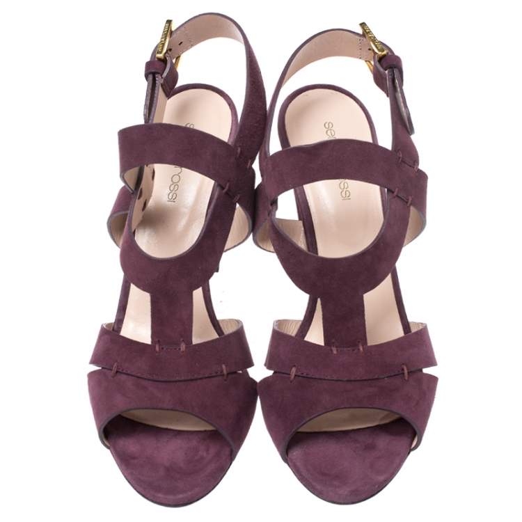 Pre Owned Sergio Rossi Burgundy Suede Ankle Strap Sandals Size 40