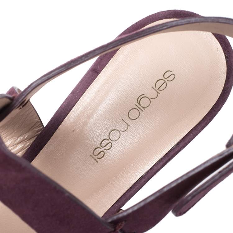 Pre Owned Sergio Rossi Burgundy Suede Ankle Strap Sandals Size 40