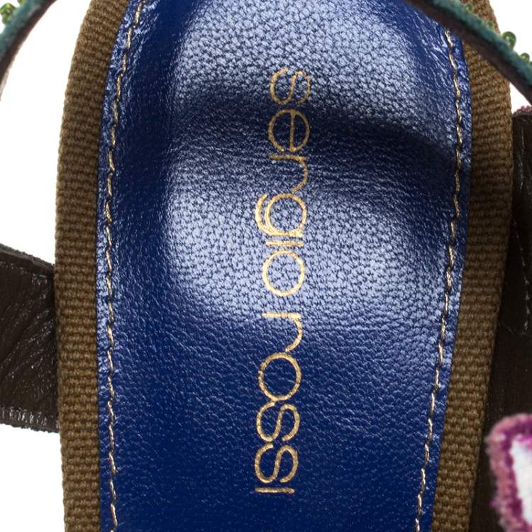 Pre Owned Sergio Rossi Multicolor Flower And Leaf Canvas Sandals Size 39.5