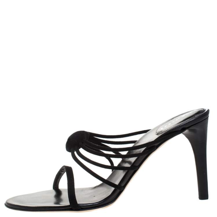 Pre Owned Sergio Rossi Black Strappy Suede Strappy Sandals Size 40