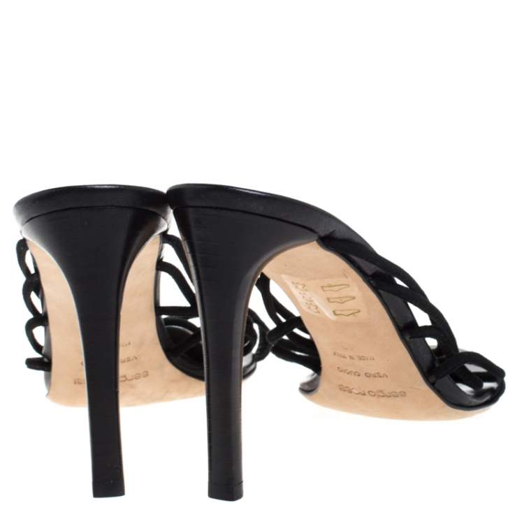 Pre Owned Sergio Rossi Black Strappy Suede Strappy Sandals Size 40