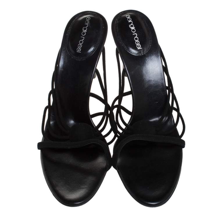 Pre Owned Sergio Rossi Black Strappy Suede Strappy Sandals Size 40
