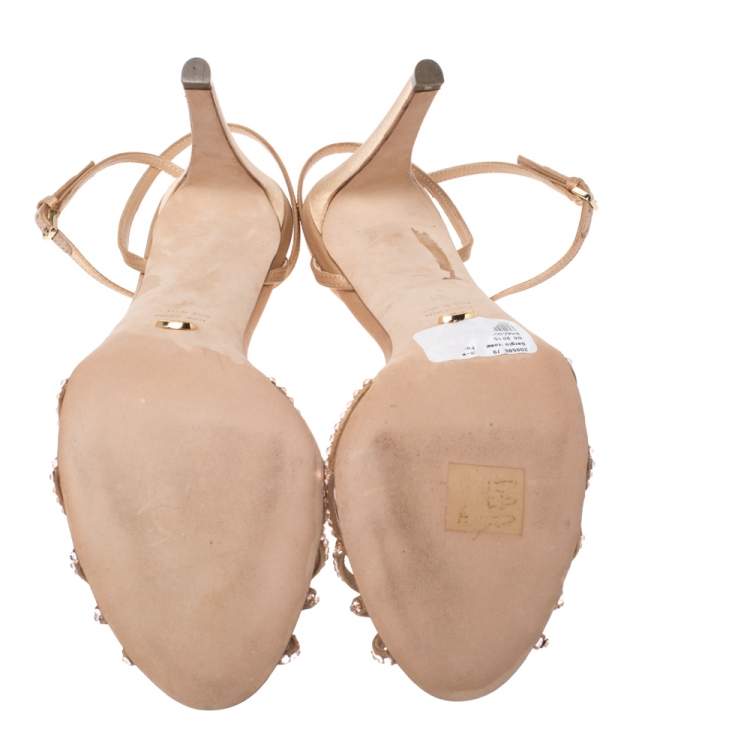 Pre Owned Sergio Rossi Beige Crystal Embellished Satin Shadows Ankle Strap Sandals Size 41