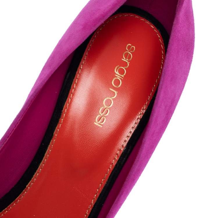 Pre Owned Sergio Rossi Bicolor Suede Leather Peep Toe Pumps Size 39.5