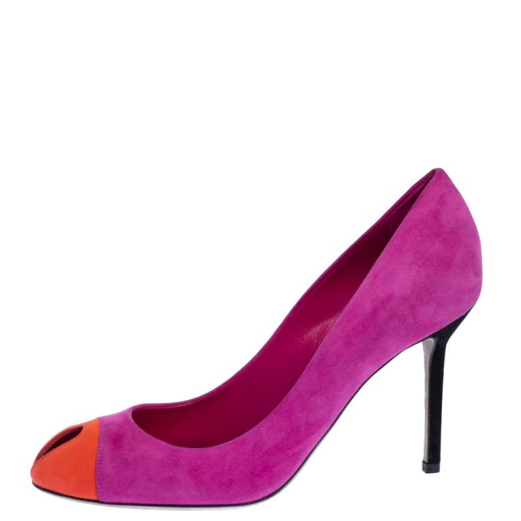 Pre Owned Sergio Rossi Bicolor Suede Leather Peep Toe Pumps Size 39.5