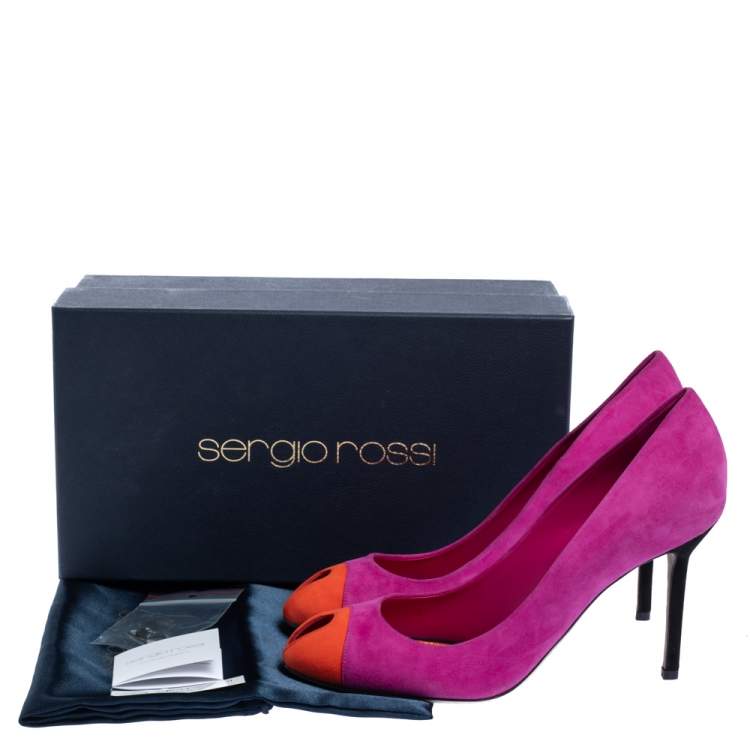 Pre Owned Sergio Rossi Bicolor Suede Leather Peep Toe Pumps Size 39.5