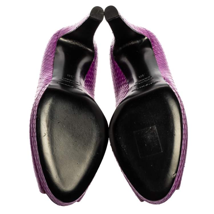 Pre Owned Sergio Rossi Purple Python Peep Toe Platform Pumps Size 38