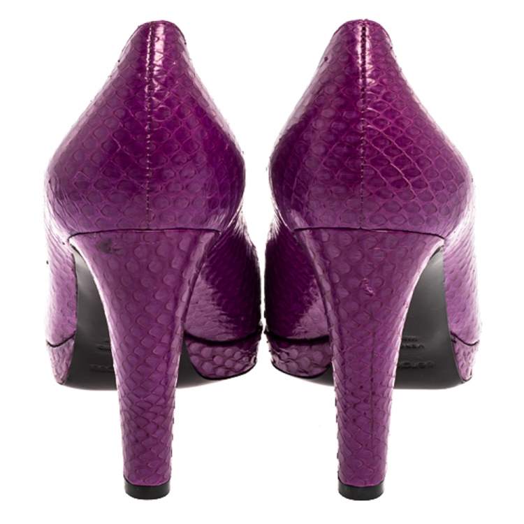 Pre Owned Sergio Rossi Purple Python Peep Toe Platform Pumps Size 38