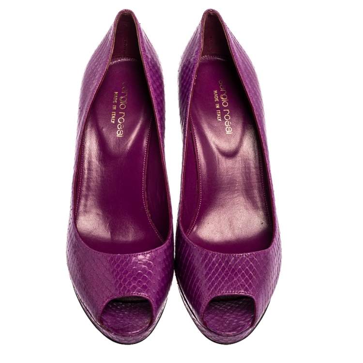 Pre Owned Sergio Rossi Purple Python Peep Toe Platform Pumps Size 38