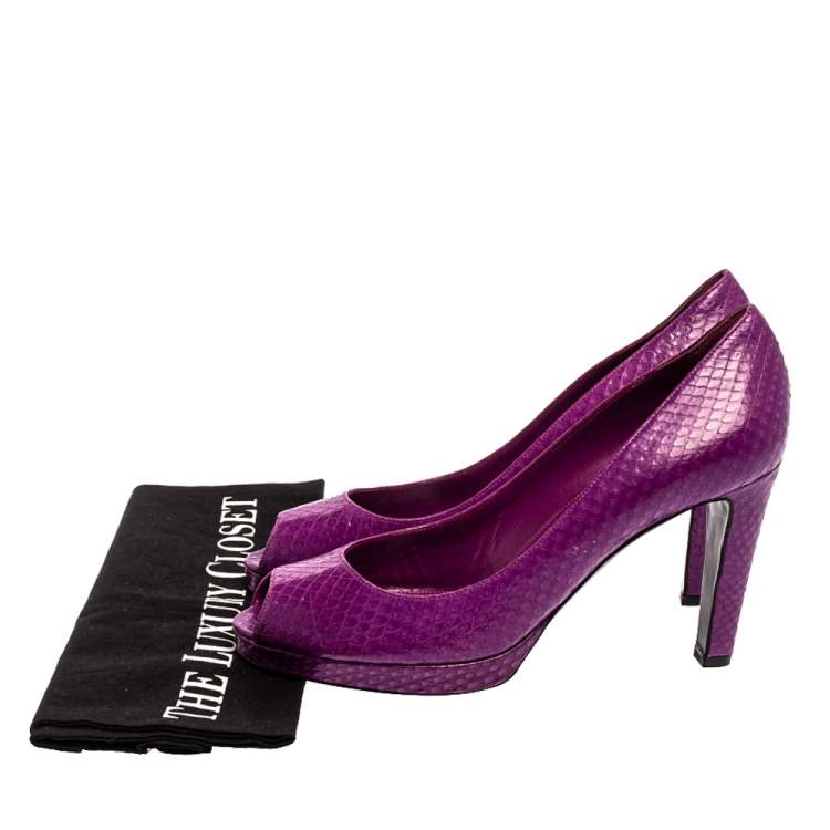Pre Owned Sergio Rossi Purple Python Peep Toe Platform Pumps Size 38