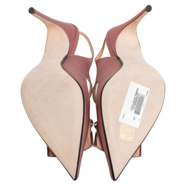 Pre Owned Sergio Rossi Pink Satin SR1 Crystal Embellished Slingback Sandals Size 38.5