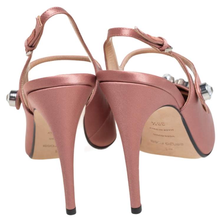 Pre Owned Sergio Rossi Pink Satin SR1 Crystal Embellished Slingback Sandals Size 38.5