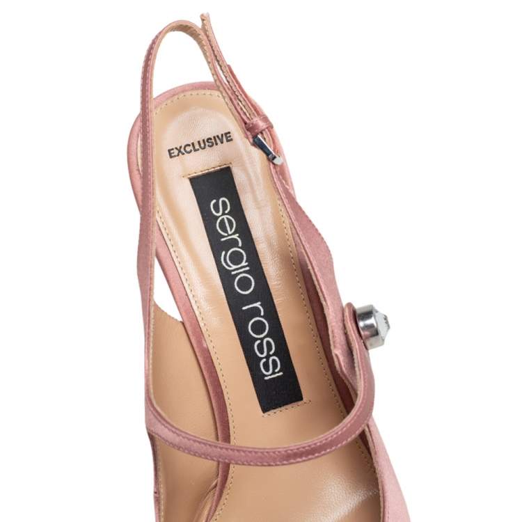 Pre Owned Sergio Rossi Pink Satin SR1 Crystal Embellished Slingback Sandals Size 38.5