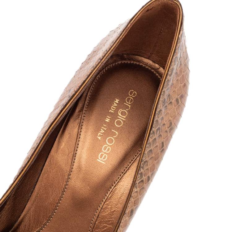 Pre Owned Sergio Rossi Brown Python Pointed Toe Pumps Size 39.5