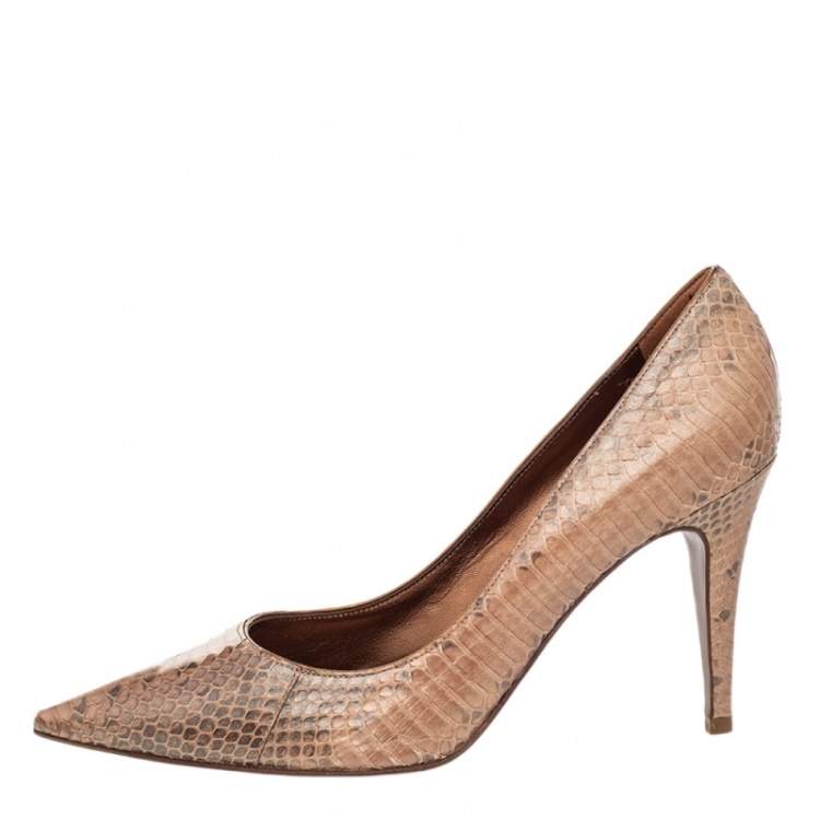 Pre Owned Sergio Rossi Brown Python Pointed Toe Pumps Size 39.5