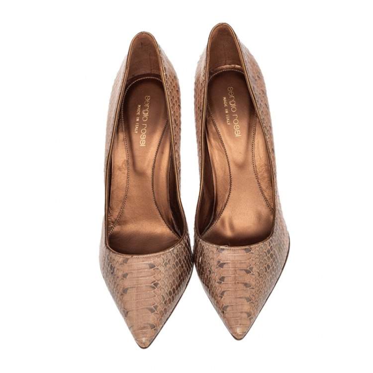 Pre Owned Sergio Rossi Brown Python Pointed Toe Pumps Size 39.5