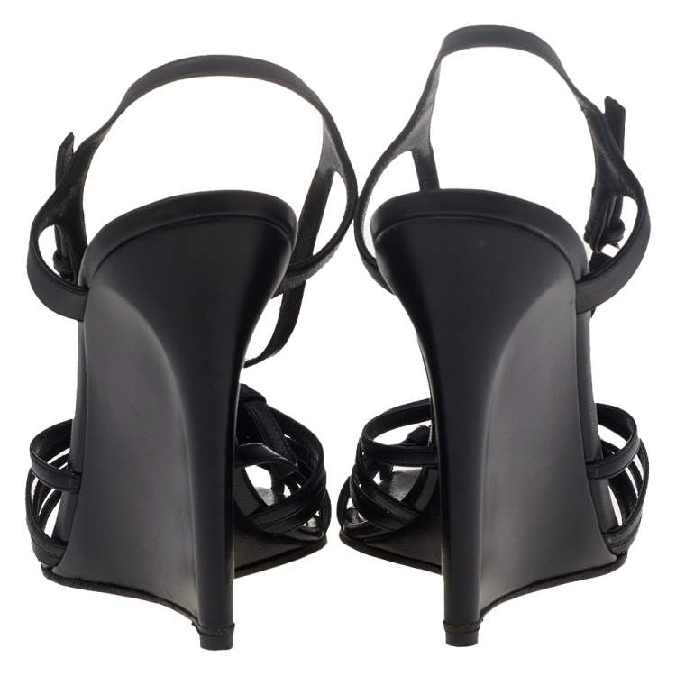Pre Owned Sergio Rossi Black Leather Strappy Wedge Sandals Size 39