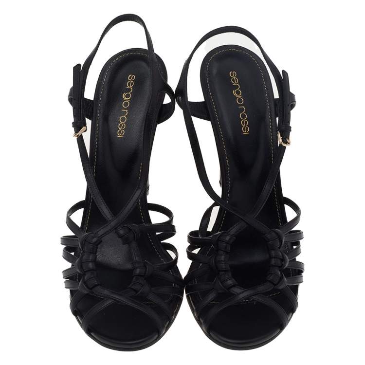 Pre Owned Sergio Rossi Black Leather Strappy Wedge Sandals Size 39