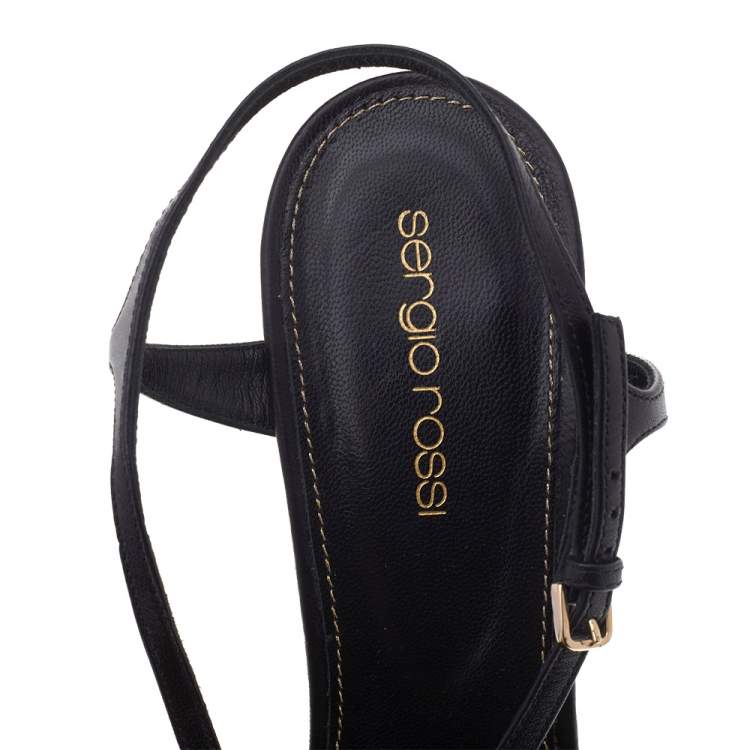 Pre Owned Sergio Rossi Black Leather Strappy Wedge Sandals Size 39