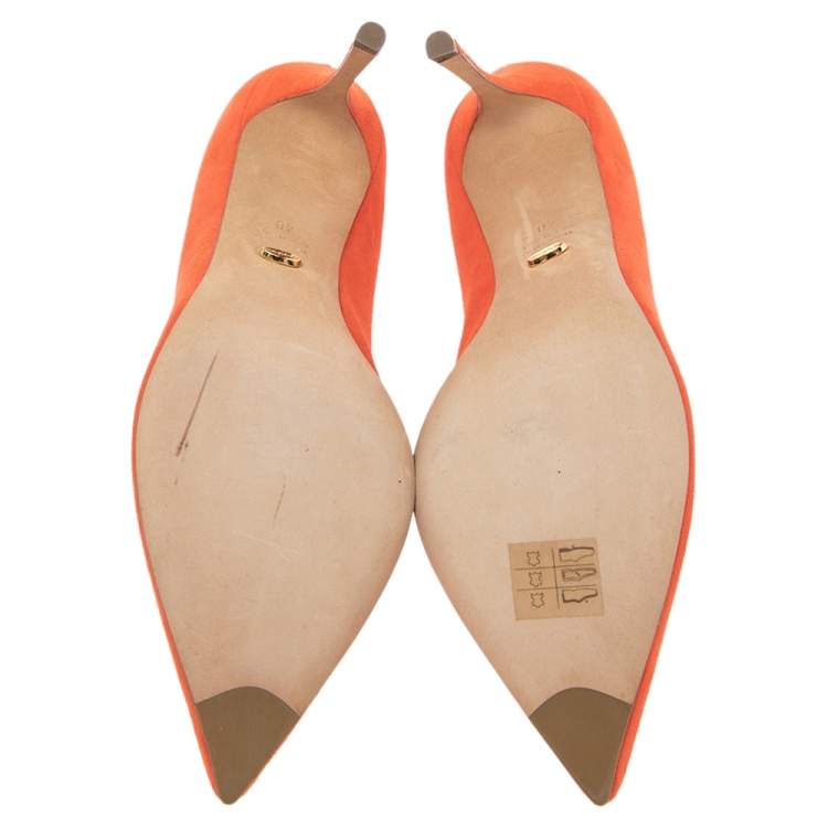 Pre Owned Sergio Rossi Orange Suede Pointed Toe Pumps Size 40